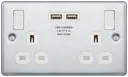 GoodHome Chrome Double 13A Switched Socket with USB x2 & White inserts