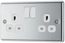 GoodHome Chrome Double 13A Switched Socket & White inserts, Pack of 5