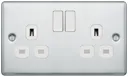 GoodHome Chrome Double 13A Switched Socket & White inserts, Pack of 5