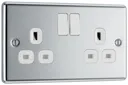 GoodHome Chrome Double 13A Switched Socket & White inserts, Pack of 5