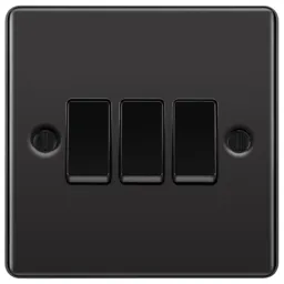 GoodHome Black Nickel 20A 2 way 3 gang Raised rounded Triple light Switch
