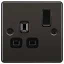 GoodHome Black Nickel Single 13A Switched Socket with Black inserts