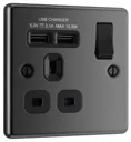 GoodHome Black Nickel Single 13A Switched Socket with USB x2 & Black inserts