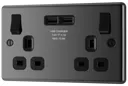 GoodHome Black Nickel Double 13A Switched Socket with USB x2 & Black inserts