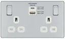 GoodHome Chrome Double 13A Screwless Switched Socket with USB x2 & White inserts