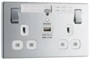 GoodHome Chrome 13A Flat Switched Double Screwless WiFi extender socket with USB