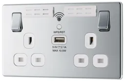 GoodHome Chrome 13A Flat Switched Double Screwless WiFi extender socket with USB