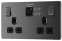 GoodHome Black Nickel Double 13A Screwless Switched Socket with USB x2 & Black inserts