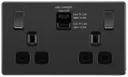 GoodHome Black Nickel Double 13A Screwless Switched Socket with USB x2 & Black inserts