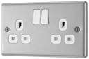 GoodHome Brushed Steel Double 13A Switched Socket & White inserts