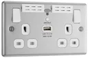 GoodHome Brushed Steel 13A Raised rounded Switched Double WiFi extender socket with USB