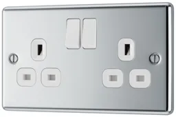 GoodHome Chrome Double 13A Switched Socket & White inserts