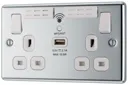 GoodHome Chrome 13A Raised rounded Switched Double WiFi extender socket with USB