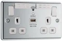 GoodHome Chrome 13A Raised rounded Switched Double WiFi extender socket with USB
