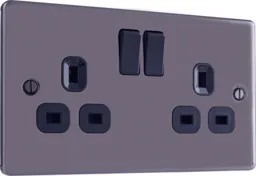 GoodHome Black Nickel Double 13A Switched Socket with Black inserts