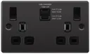 GoodHome Black Nickel Double 13A Switched Socket with USB x2 & Black inserts