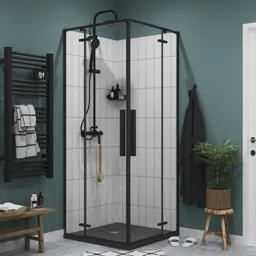 GoodHome Ezili Square Black frame Corner Shower enclosure with Hinged door (W)790mm (D)790mm