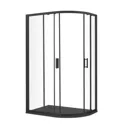 GoodHome Beloya Black Left-handed Offset quadrant Clear Shower Enclosure & tray with Corner entry double sliding door (W)1200mm (D)800mm