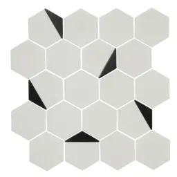 Delicato White Natural stone & stainless steel Mosaic tile sheet, (L)306mm (W)332mm
