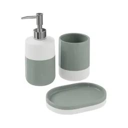 GoodHome Koros White & sage grey Gloss & matt Ceramic Soap dish (W)142mm