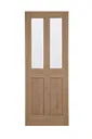4 panel Etched Frosted Glazed Oak veneer Internal Door, (H)1981mm (W)686mm (T)35mm