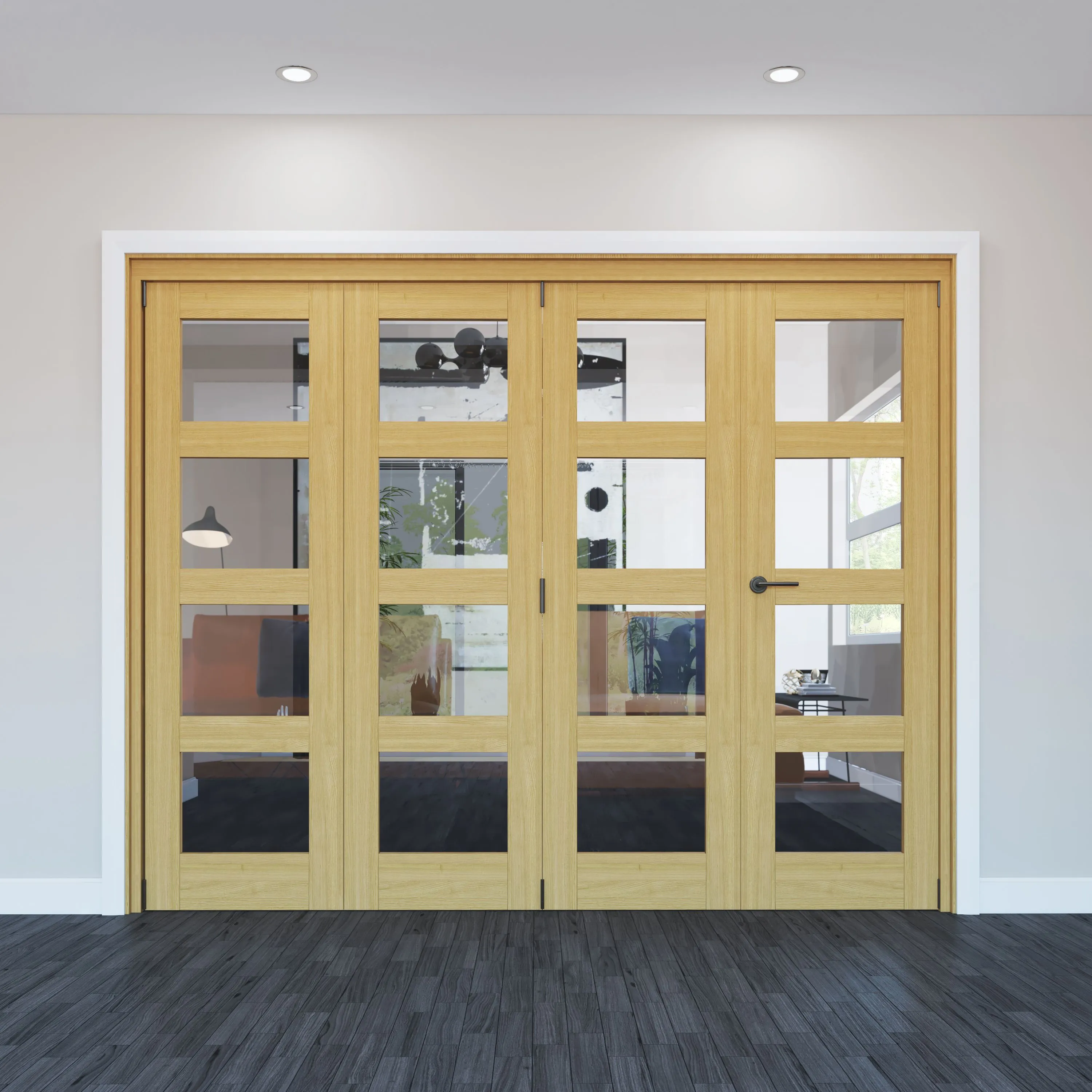 Geom 4 Lite Clear Glazed Veneered Oak Internal Bi-fold Door set, (H)2060mm (W)2517mm