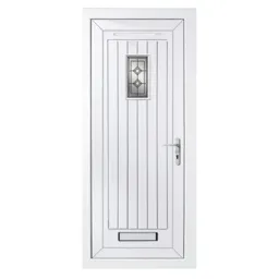 Diamond bevel Frosted Glazed Cottage White uPVC LH External Front Door set, (H)2055mm (W)840mm