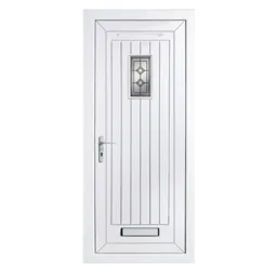 Diamond bevel Frosted Glazed Cottage White uPVC RH External Front Door set, (H)2055mm (W)840mm