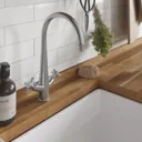 GoodHome Filbert Stainless steel effect Kitchen Twin lever Tap