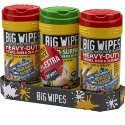Big Wipes 3 Pack Scrub and Clean Antibacterial Heavy Duty Hand Wipes 25% Extra Free 
