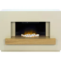 Adam Sambro Stone Effect with Oak Shelf Electric Fireplace Suite - 15031