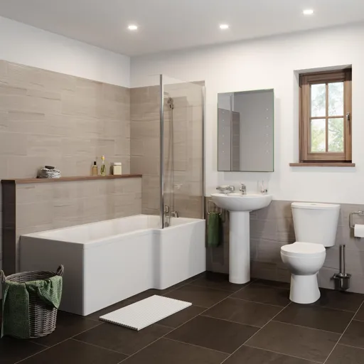 Essentials Bathroom Suite with L Shape Bath & Screen - Right Hand 1700mm