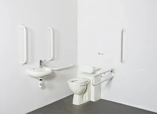 NymaPRO Back to Wall Doc M Toilet Pack with White Exposed Fixings Grab Rails - DM800K/WH