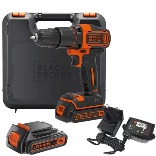 Black and Decker BCD700S 18v Cordless Combi Drill - 2 x 1.5ah Li-ion, Charger, Case