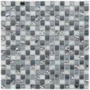 Mono Grey & white Crackle effect Glass 3x3 Mosaic tile, (L)300mm (W)300mm