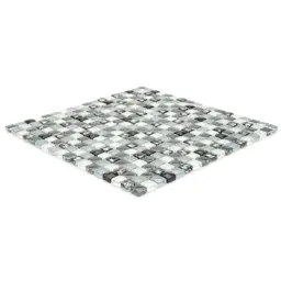 Mono Grey & white Crackle effect Glass 3x3 Mosaic tile, (L)300mm (W)300mm
