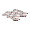 Hexia Blush & grey Polished Marble effect Porcelain Mosaic tile, (L)330mm (W)309mm