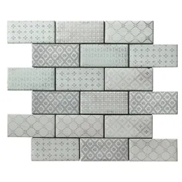 Vintage Blush & white Glass Mosaic tile, (L)300mm (W)350mm