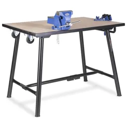 Armorgard TuffBench+ Folding Workbench with handle, wheels, 4" chain vice & 6" engineers vice 1080 x 750 x 822mm Black/Timber
