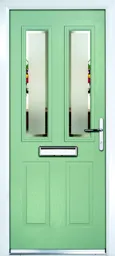 Crystal 4 panel Frosted Glazed Green Composite LH External Front Door set, (H)2055mm (W)920mm