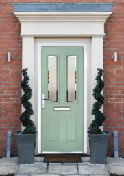 Crystal 4 panel Frosted Glazed Green Composite RH External Front Door set, (H)2055mm (W)920mm
