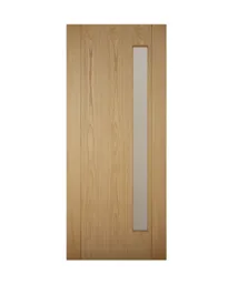 Frosted Glazed Contemporary White oak veneer LH & RH External Front Door, (H)1981mm (W)838mm