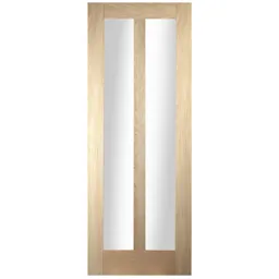 Vertical 2 panel Glazed Oak veneer LH & RH Internal Door, (H)1981mm (W)838mm