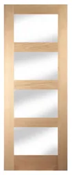 4 panel Glazed Shaker Oak veneer LH & RH Internal Door, (H)1981mm (W)762mm