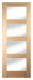 4 panel Glazed Shaker Oak veneer LH & RH Internal Door, (H)1981mm (W)610mm