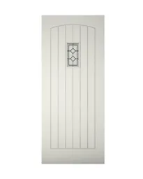 Diamond bevel Glazed Cottage Primed White LH & RH External Front Door, (H)2032mm (W)813mm