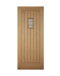 Geom Diamond bevel Glazed Cottage White oak veneer LH & RH External Front door, (H)1981mm (W)762mm