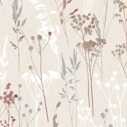 Colours Hayfield Cream & red Thistle Textured Wallpaper