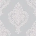 Grandeco Adalyn Blush grey Damask Mica effect Embossed Wallpaper