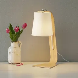 White wood Nordic table lamp with fabric shade